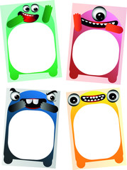 Cartoon monsters with blank copy space. Collection of funny monster label templates, perfect for kids.