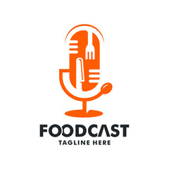 illustration vector graphic logo combination of cutlery with podcast