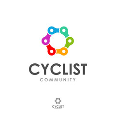 Colorful chain for cyclist community logo design vector illustration
