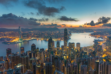 Victoria harbor of Hong Kong city at dawn © leeyiutung