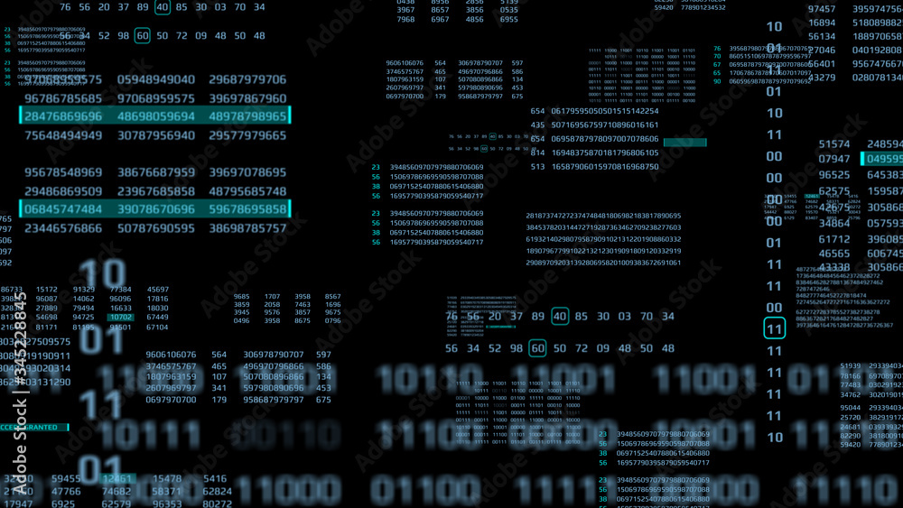 Aufkleber Big Data Binary Number Code Perspective Series View Illustration. Statistic Encoder Decoder Futuristic Information Technology Texture Background.