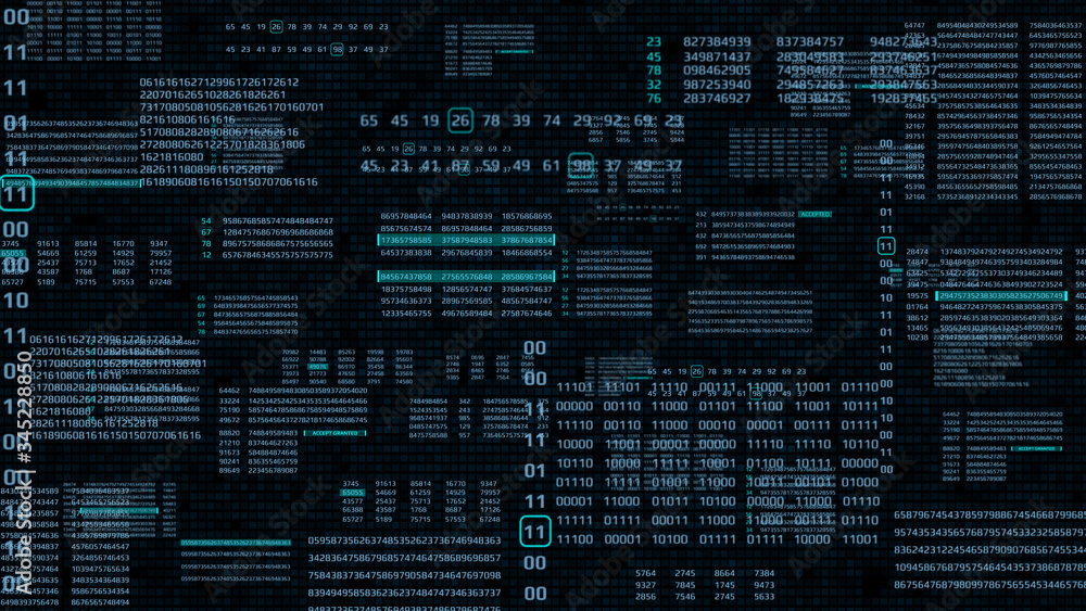 Aufkleber Big Data Binary Number Code Perspective Series View Illustration. Statistic Encoder Decoder Futuristic Information Technology Texture Background.