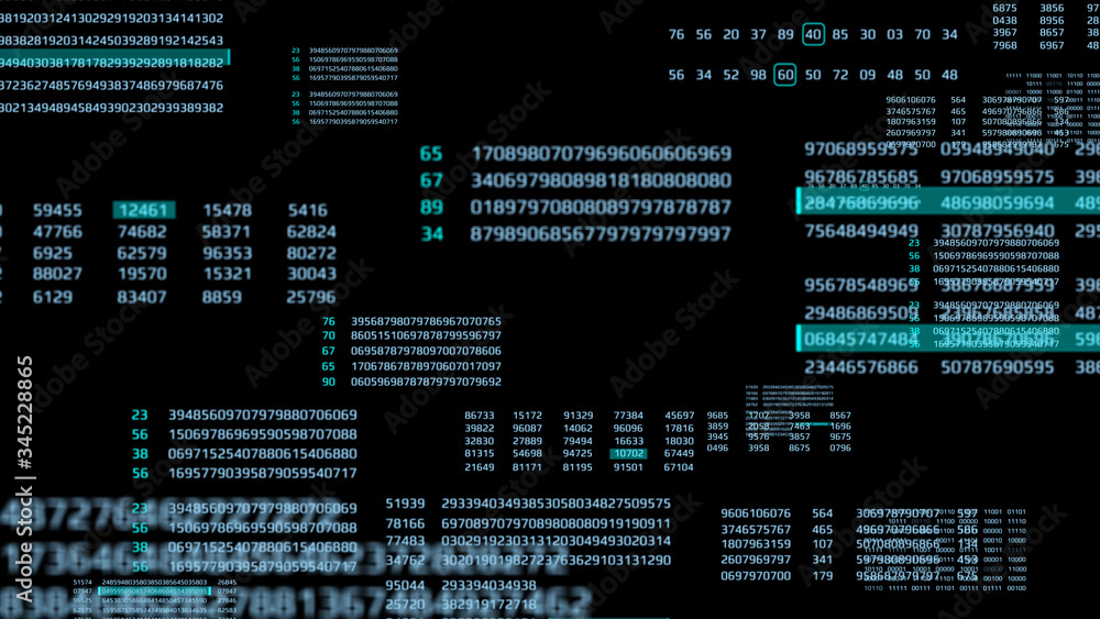 Aufkleber Big Data Binary Number Code Perspective Series View Illustration. Statistic Encoder Decoder Futuristic Information Technology Texture Background.