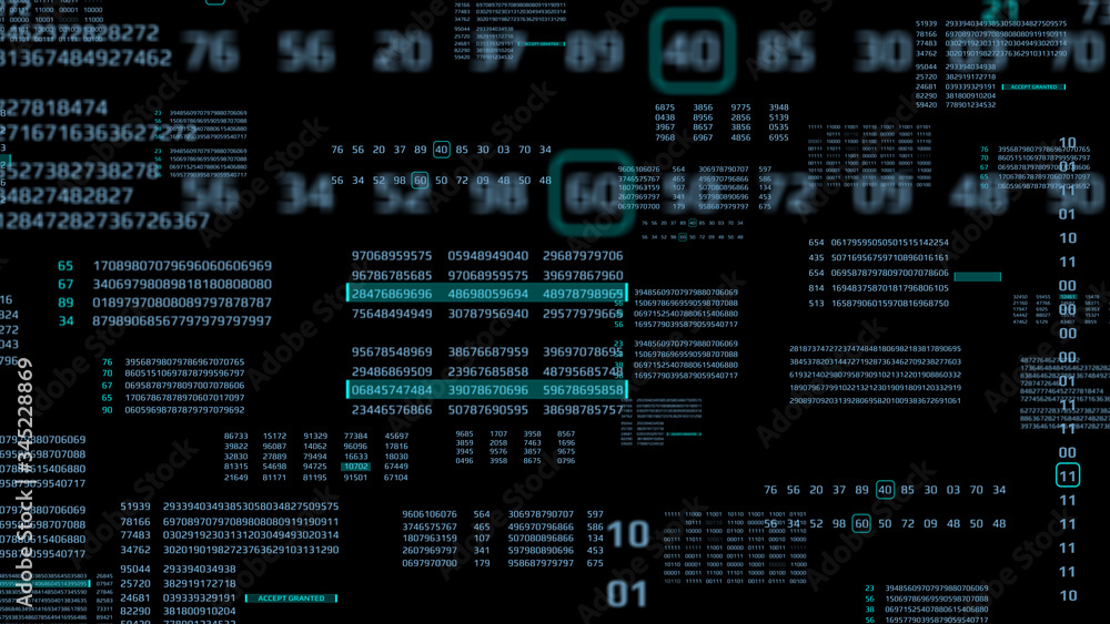 Aufkleber Big Data Binary Number Code Perspective Series View Illustration. Statistic Encoder Decoder Futuristic Information Technology Texture Background.