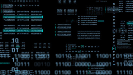 Big Data Binary Number Code Perspective Series View Illustration. Statistic Encoder Decoder Futuristic Information Technology Texture Background.
