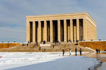 view of Anıtkabir in Ankara with snow