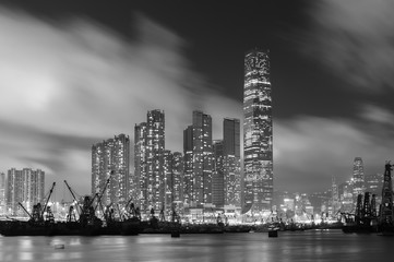 Plakat Night scene of skyline and harbor of Hong Kong city