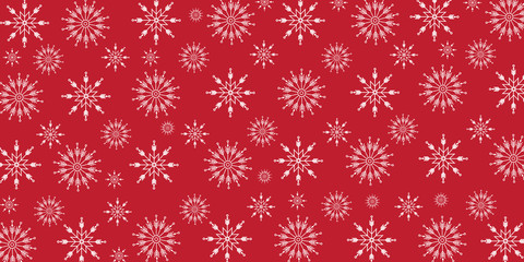 Naklejka na ściany i meble Christmas seamless pattern of snowflakes, white on red background
