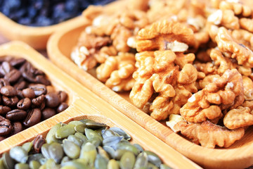 Mixture of nuts on plates