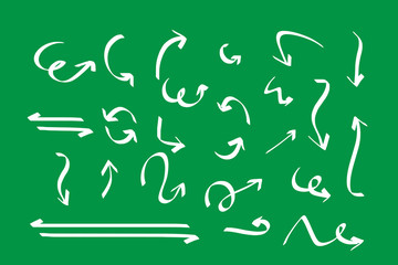 Hand drawn arrows doodle direction mark. Handmade sketch symbols set. vector illustration graphic design elements.