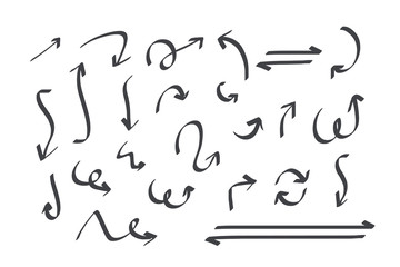 Hand drawn arrows doodle direction mark. Handmade sketch symbols set on a white background. vector illustration graphic design elements.