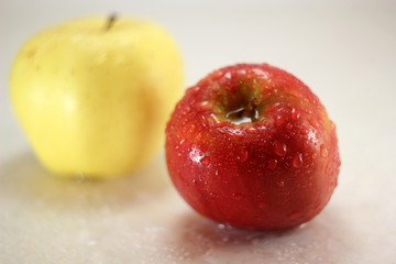 Wet apples. Focused and unfocused