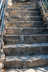 Stone staircase after renovation on the trail leading from St. George Monastery to Jasper Beach,...