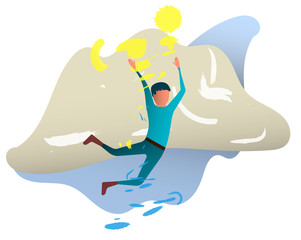 easy summer day. The boy flies caught in the wind and waves. Sun, sea wave, good mood