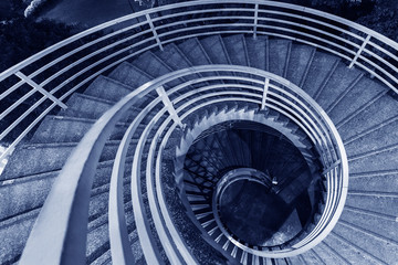 Night scene of spiral Staircase in monochrome