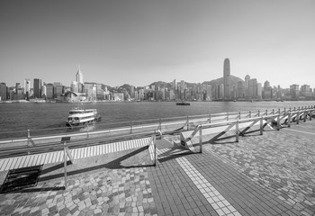 Panorama of Victoria harbor of Hong Kong city