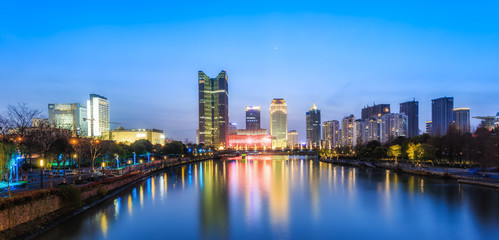 Fototapeta na wymiar Night view of Hangzhou canal building..