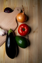Vegetables composition on wood background