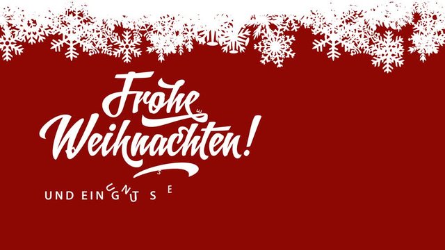 frohe weihnachten und ein gutes neues jahr german merry christmas and satisfied new year written over red surface under white snowflakes wreath