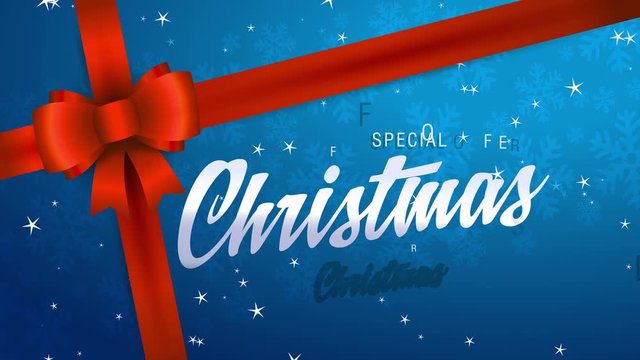 special offer xmas selling written with combination of trendy and classic typography on blue offer detail with red pull bow on a position and flake wrapping paper