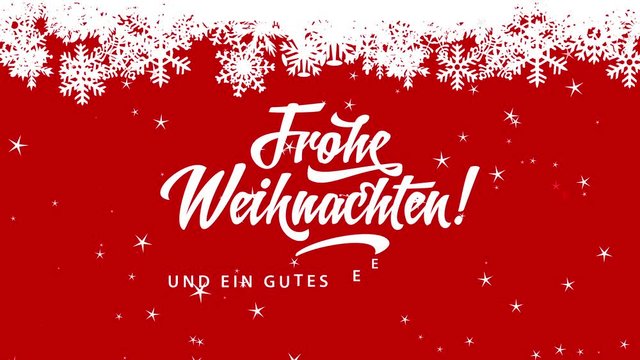 frohe weihnachten und ein gutes neues jahr german merry christmas and happy new year written over red space under white flake wreath