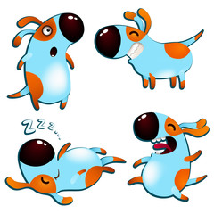 cute cartoon dogs isolated on white background.  funny various emotions puppys set