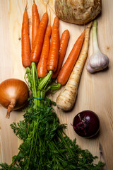 Vegetables composition on wood background