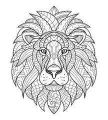 Lion. Coloring for adults. Antistress. Hand drawn doodle zentangle lion illustration