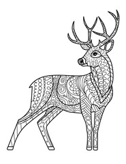 Hand Drawn Vector Illustration of Deer silhouette with decorative ornament, Vector illustration for coloring book page design.