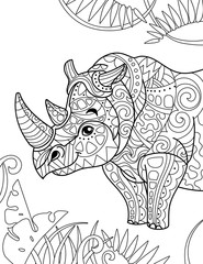 Zentangle stylized cartoon rhino rhinoceros , isolated on white background. Hand drawn sketch for adult antistress coloring page,