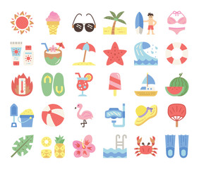 Fototapeta premium summer flat vector icons