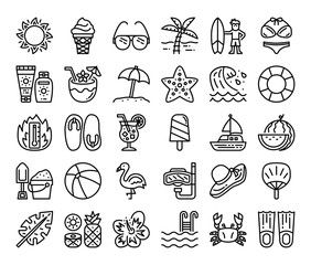 summer outline vector icons