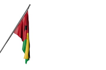 beautiful Guinea-Bissau flag hanging on a diagonal pole isolated on white - any feast flag 3d illustration..
