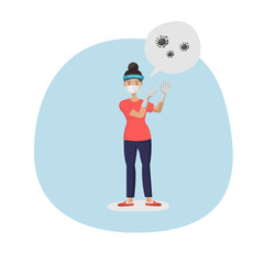 Protect your self from corona virus (Covid-19) disease concept, A woman wearing a medical mask,rubber gloves and face shield.