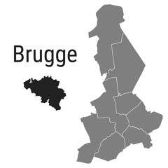 Brugge map Bruges districts administrative vector template with Belgium map