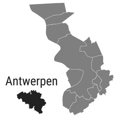 Antwerpen map Antwerp districts administrative vector template with Belgium map