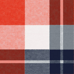 Seamless fabric texture print.Plaid check pattern in red, beige, white, dusty blue and black.