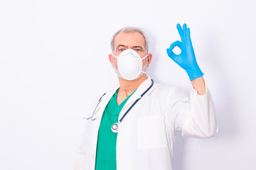 doctor with mask and gloves isolated on white background