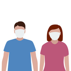 Man and woman in a protective mask against viruses. Fashion trendy illustration, flat design. Pandemic and epidemic of coronavirus in the world