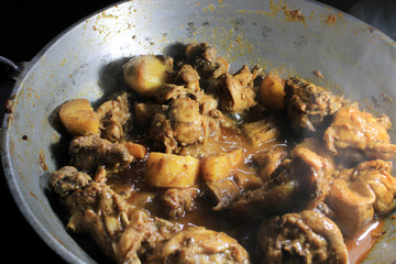 Boiled chicken broth. Hot and spicy Chicken Curry.