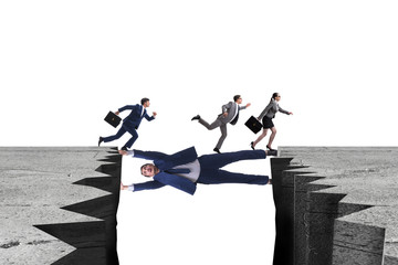 Businessman acting as a bridge in support concept