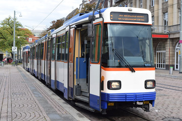 Fototapeta na wymiar City tram in Darmstadt, Germany