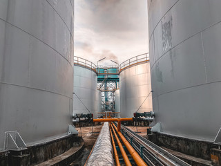 Fototapeta na wymiar Petroleum Oil Factory Industry. Tank for Oil Storage