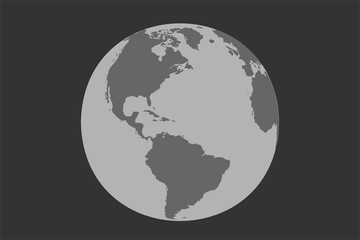 Planet Earth on gray colors on dark background. Planet with North and South Amerika, Europa and Africa. Planet with map of lands