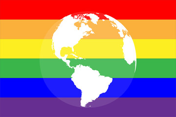 Vector illusrtation of planet Earth in  LGBT colors. Earth in six rainbow colors. Can be used like logo, postcard or wallpaper for LGBT community. Flag of freedom