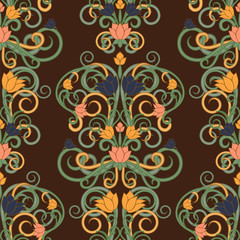 Floral seamless pattern in art nouveau style, vector illustration