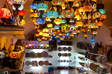 Gift shop with a variety of Turkish lamps for sale. Kotor, Montenegro