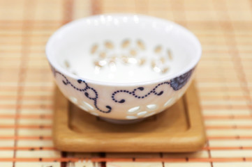 A tea bowl is on the table.