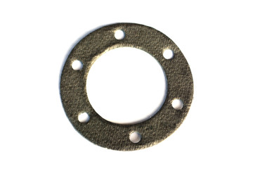 Automotive  gasket for the exhaust system isolated on white background. Spare parts.	