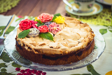Cake decorated with colourful flowers